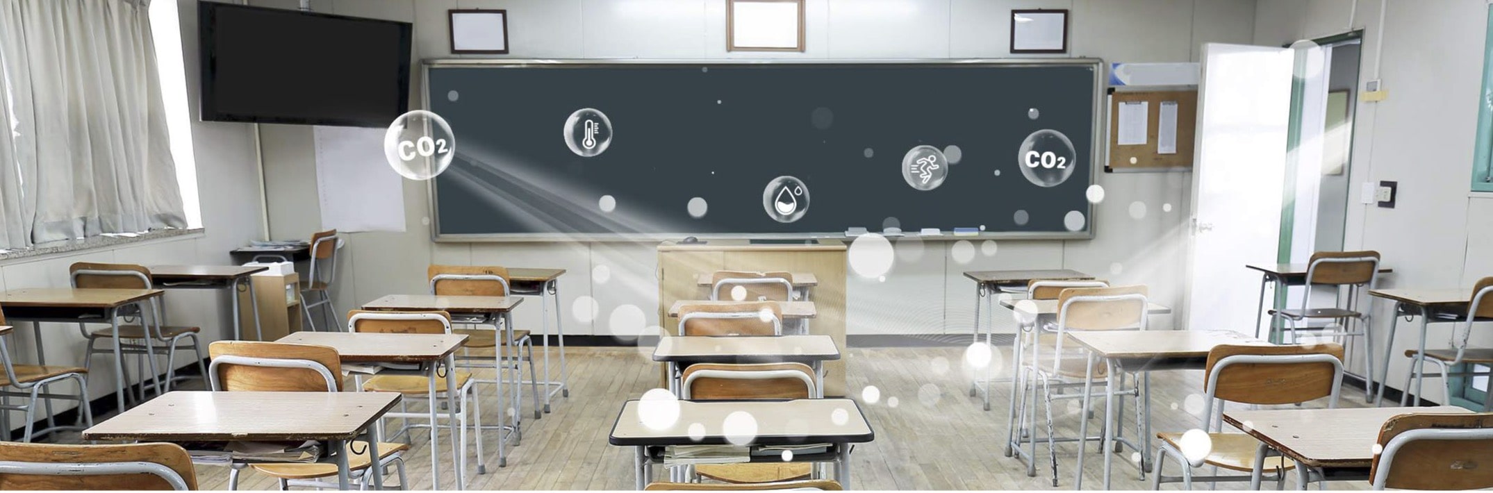 This is an image of a school classroom that is measuring air quality with Milesight IoT technology